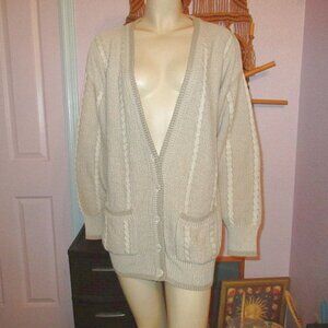 Vtg Evan Picone Cable Knit Cardigan Size M Sweater Pockets Wool Blend Button